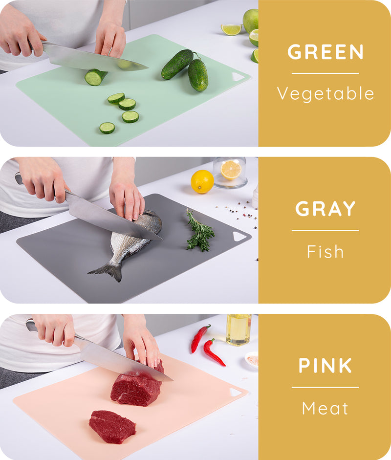 July Home Extra Thin Flexible Cutting Boards for Kitchen - Cutting Mats for Cooking, Colored Cutting Mat Set with Easy-Grip Handles | Non Slip Cutting Sheets
